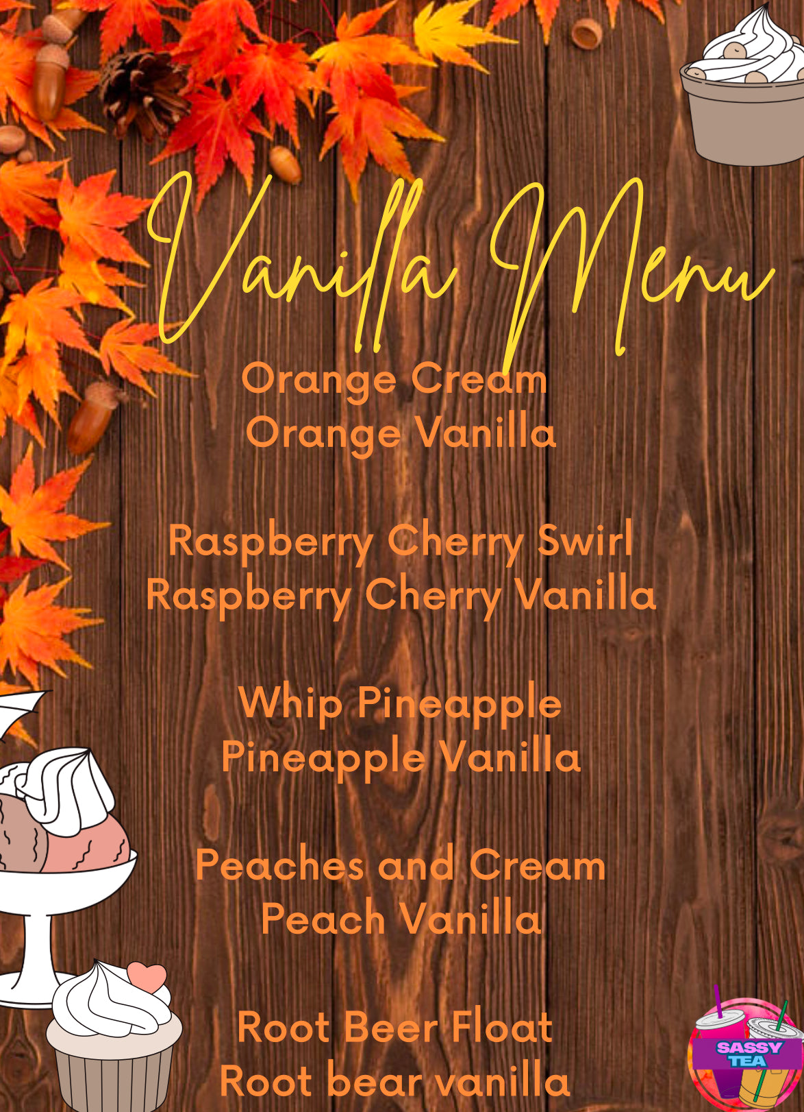 Vanilla tea menu