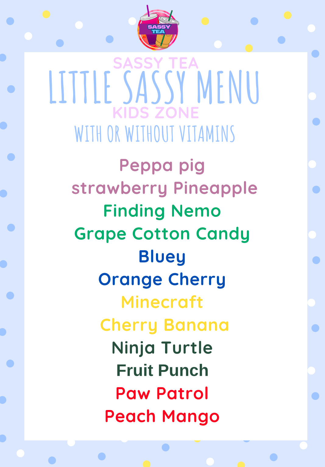 Little Sassy Menu