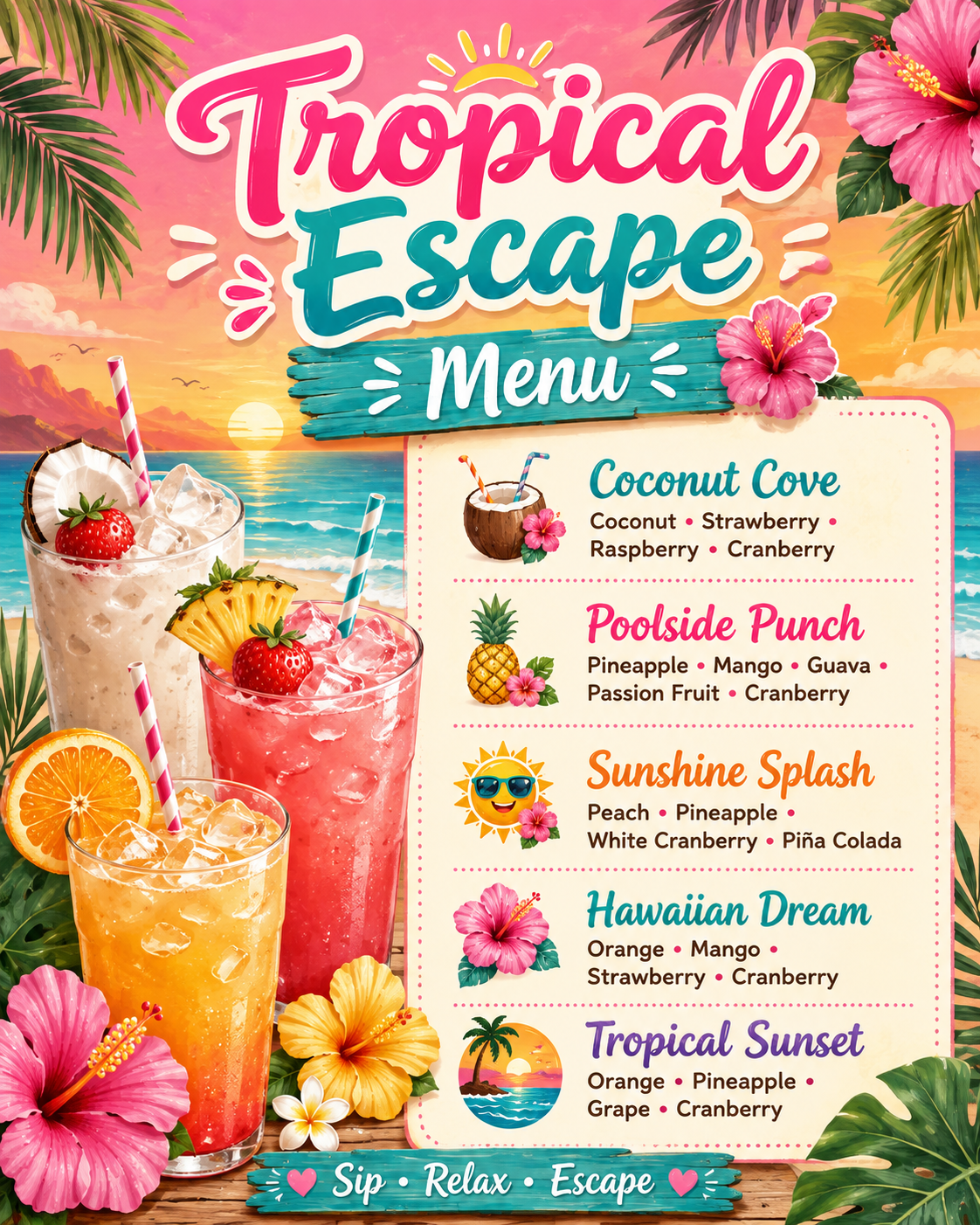 Tropical escape menu