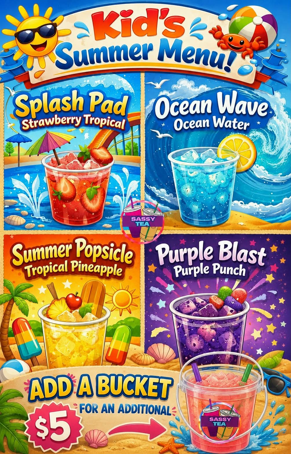Kids summer menu with bucket